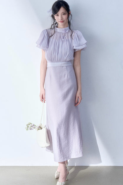Petal Flutter Sleeve Top and Long Dress