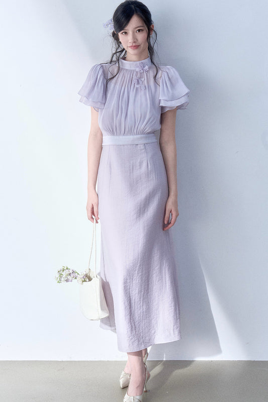 Petal Flutter Sleeve Top and Long Dress