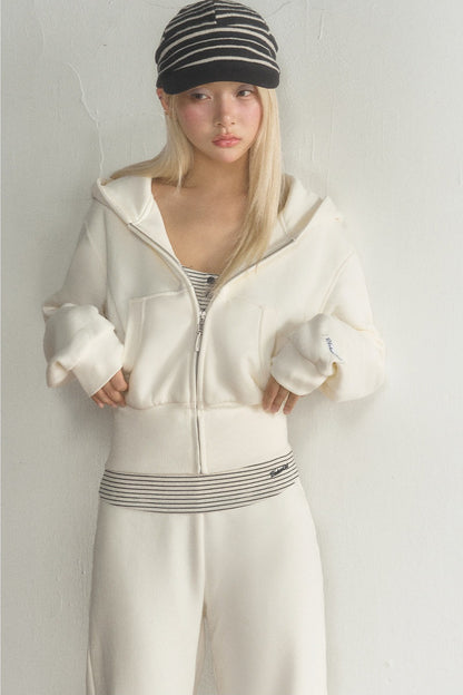 Short Hooded Sweatshirt Jacket and Pants Set-Up