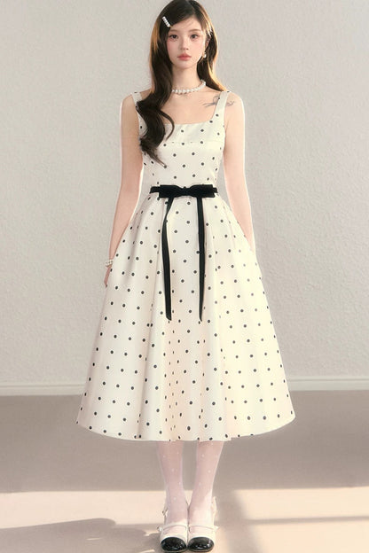 Elegant Polka Dot Waist Dress