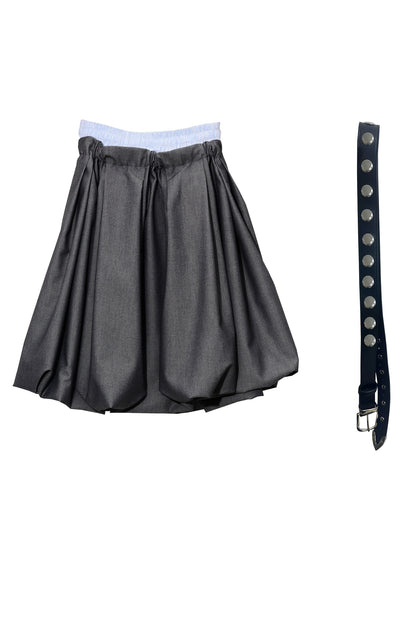 Double Waistband Pleated Bubble Lantern Skirt