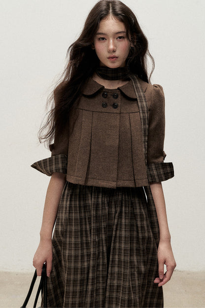 Vintage Woolen Pleated Mid-Sleeve Top