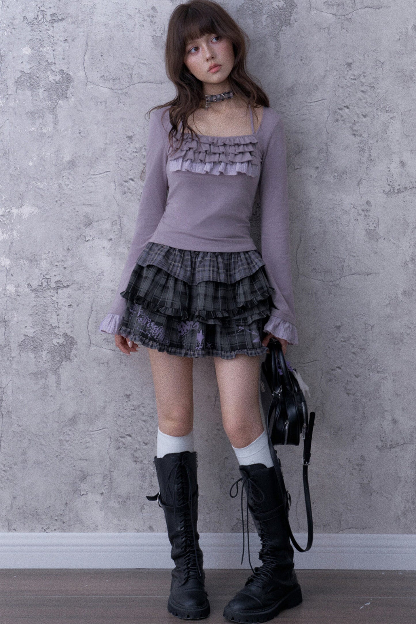 Light Purple Ruffled Square Neck Halter Top