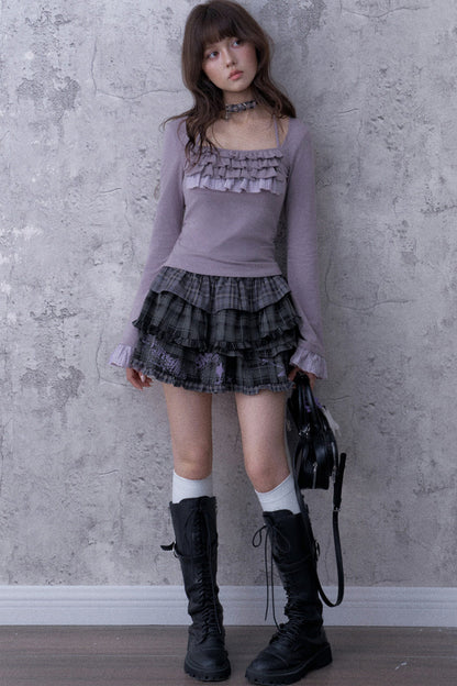 Light Purple Ruffled Square Neck Halter Top