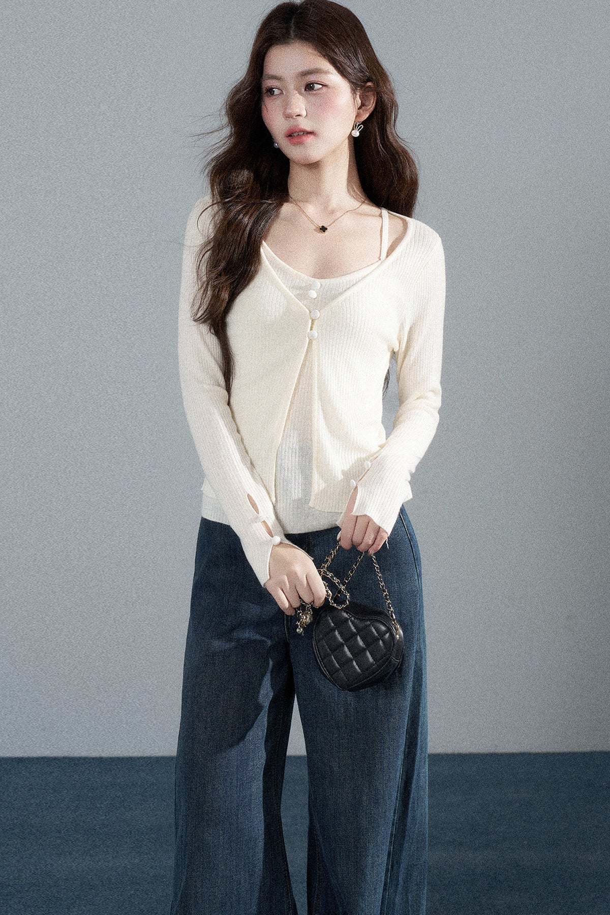 Red Layered-Look Knit Top