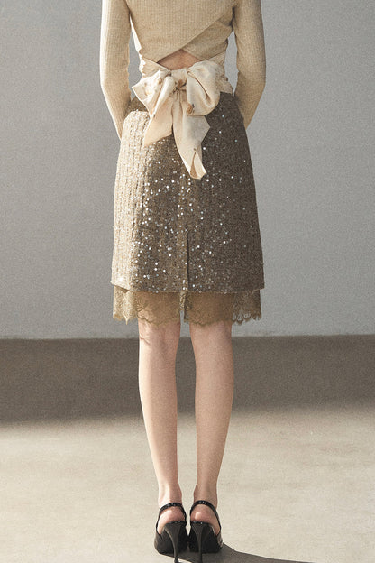 Straight Cut Sequin Lace Skirt