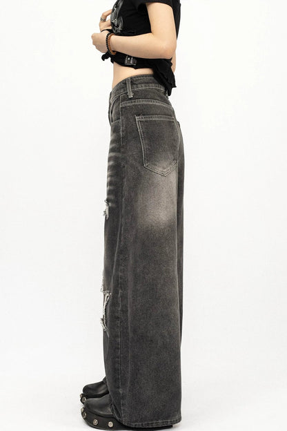 Retro Distressed Scimitar Jeans