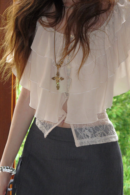 Mehrlagige Chiffonbluse mit Rüschen