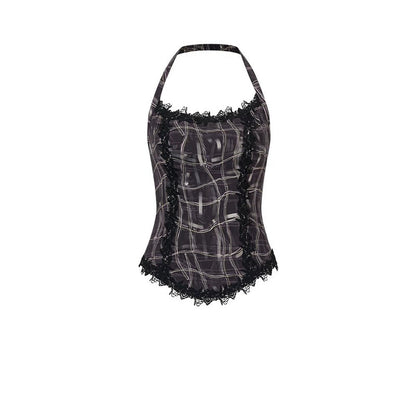 Heavy Lace Patchwork Halter Tank Top
