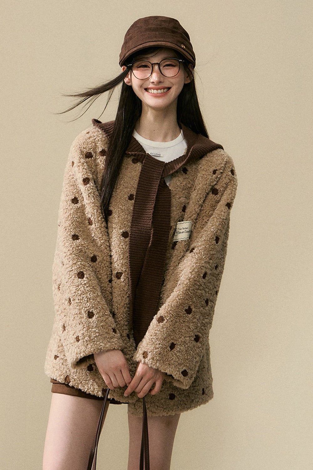 Polka Dot Lamb Wool Coat and Trousers Set-Up