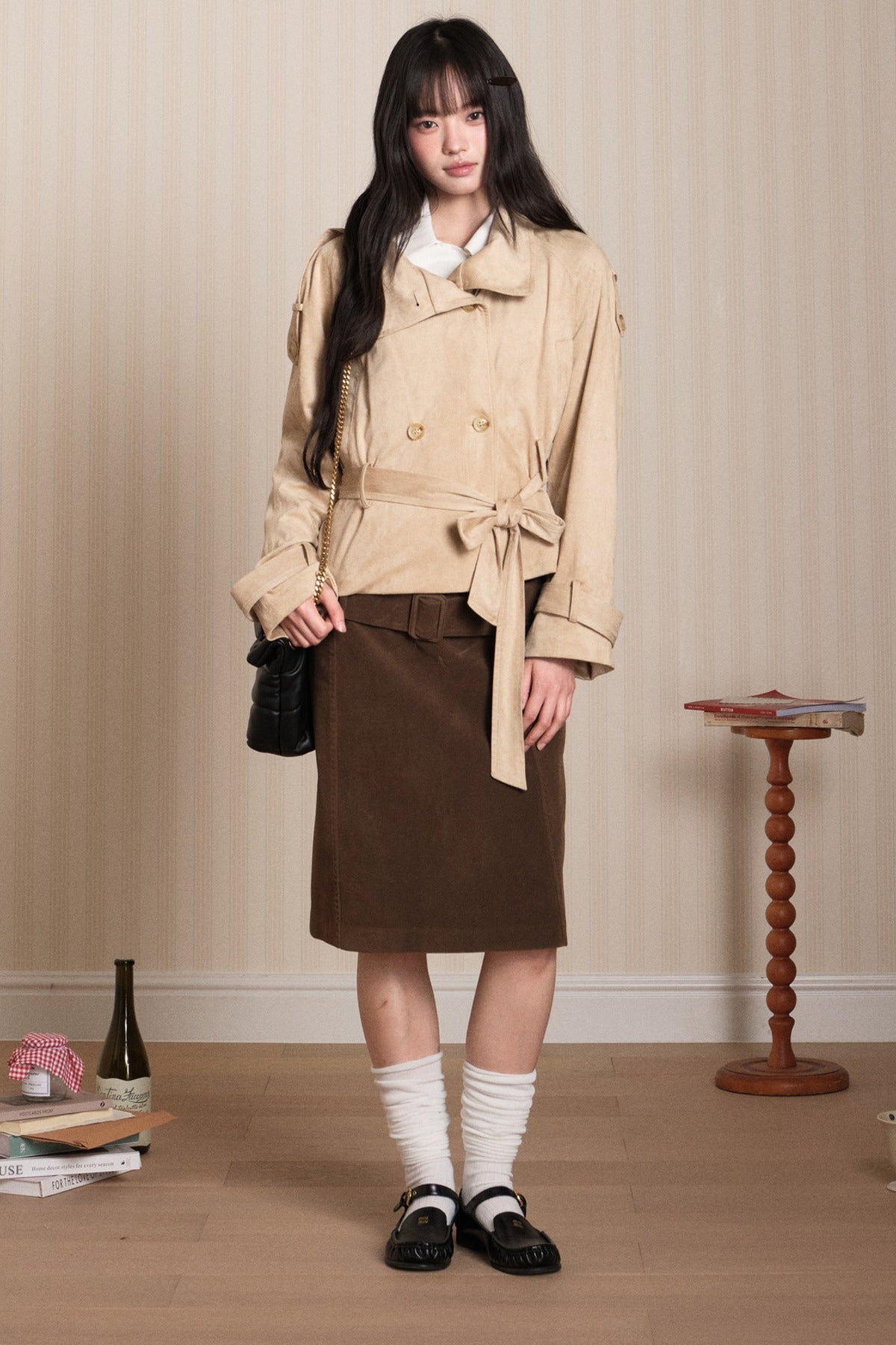 Double-Breasted Suede Trench Coat