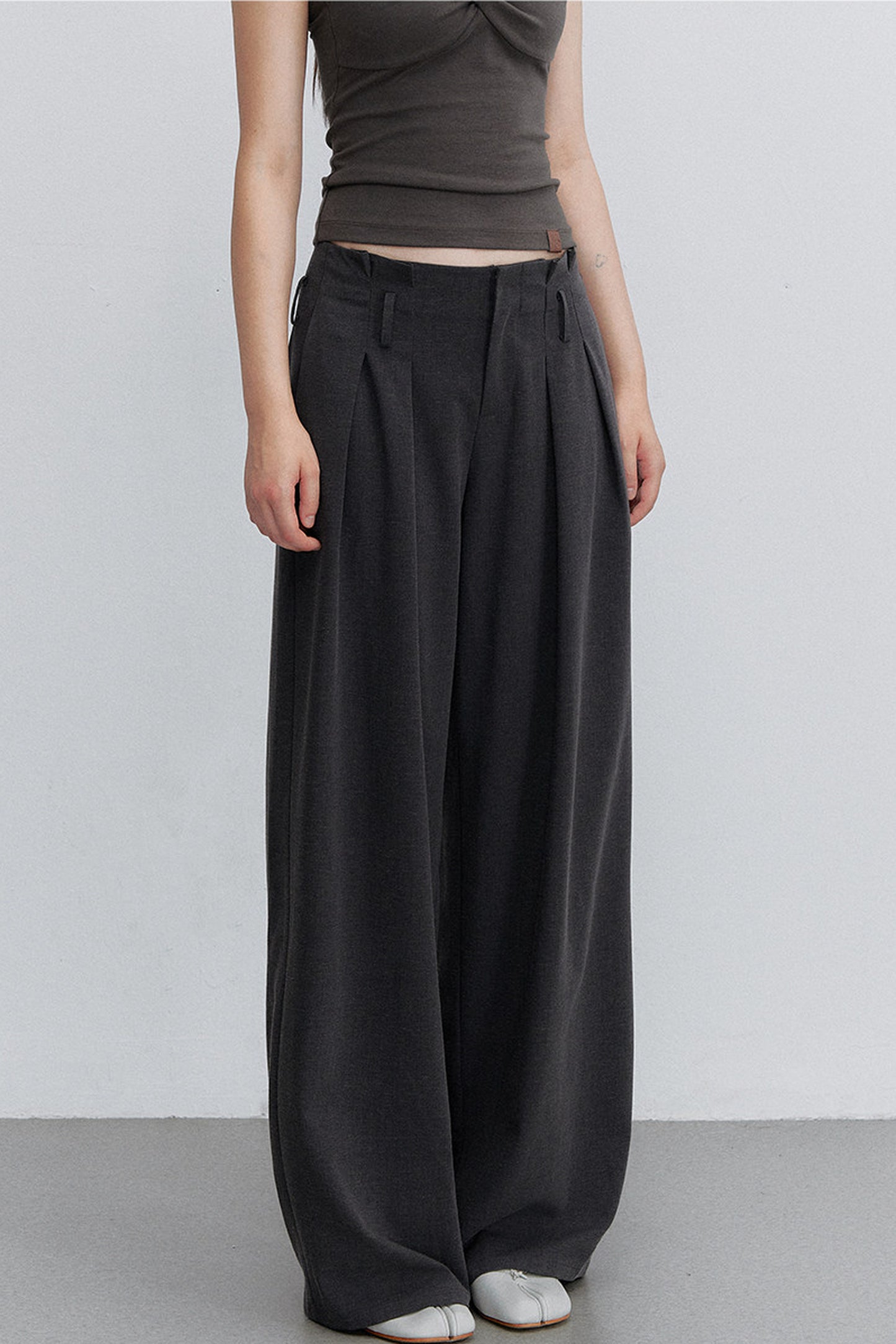 Gray Pleated Suit Pants