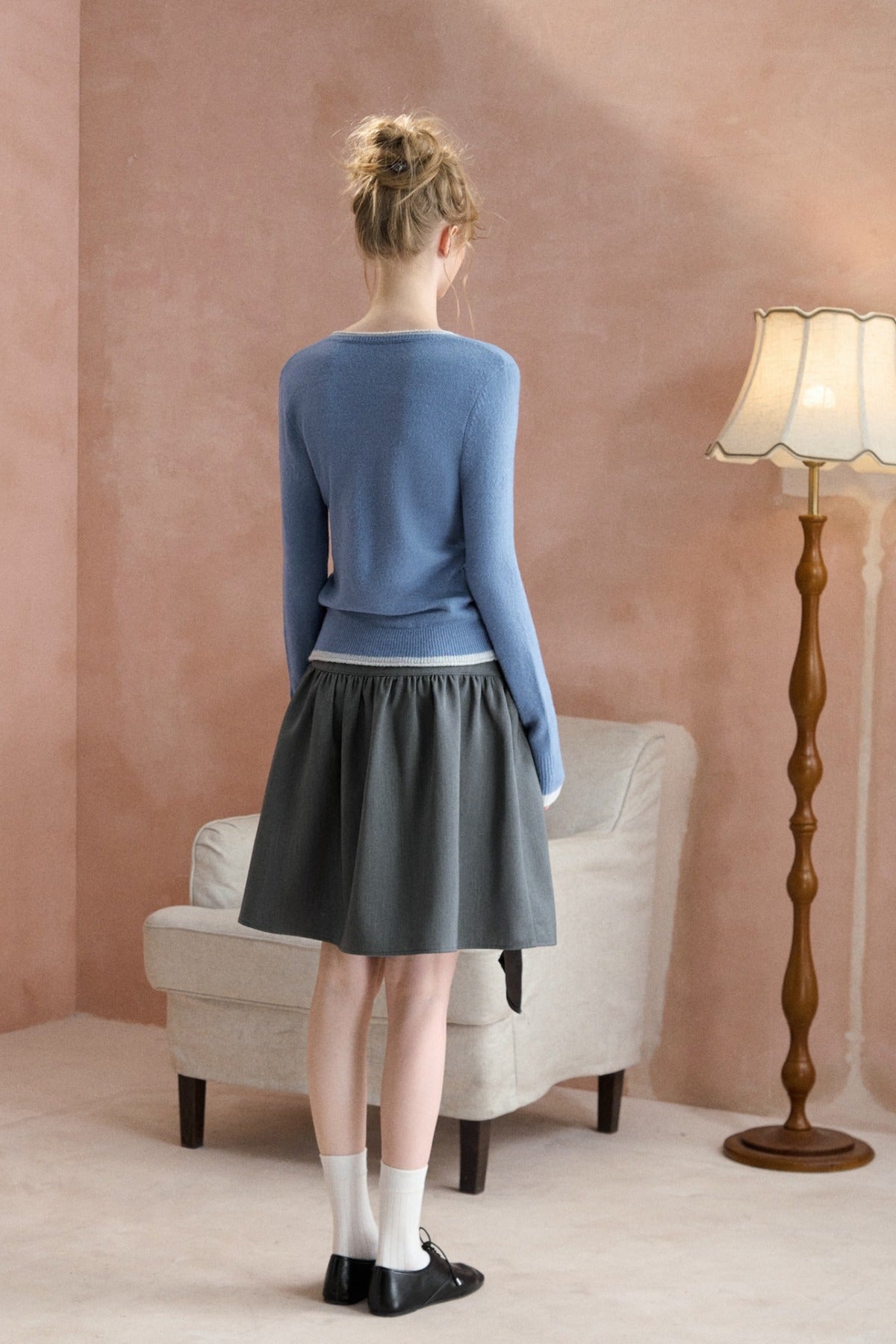 Tie-Waist Pleated A-Line Skirt