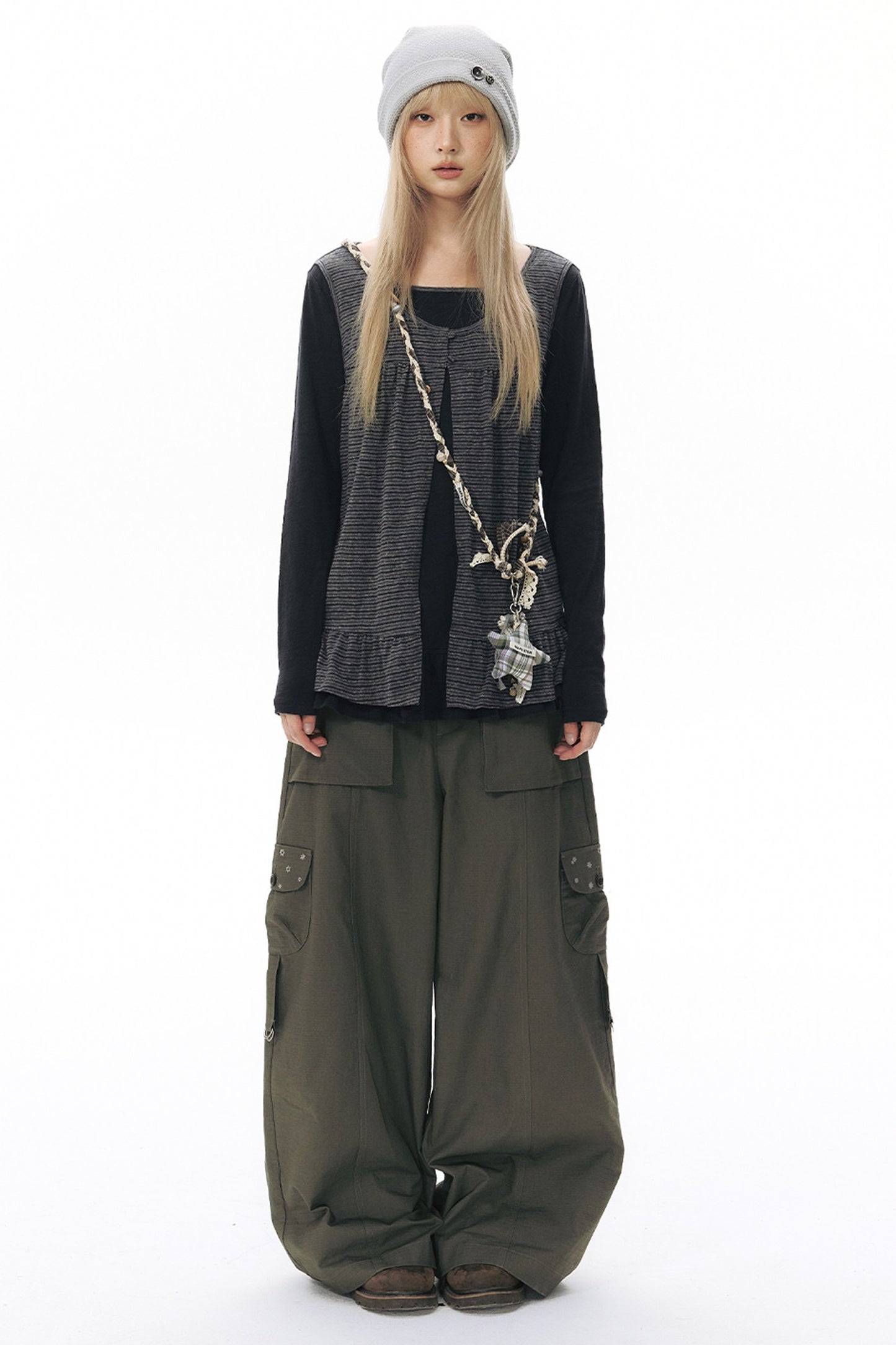Foldable Hem Wide Leg Pants