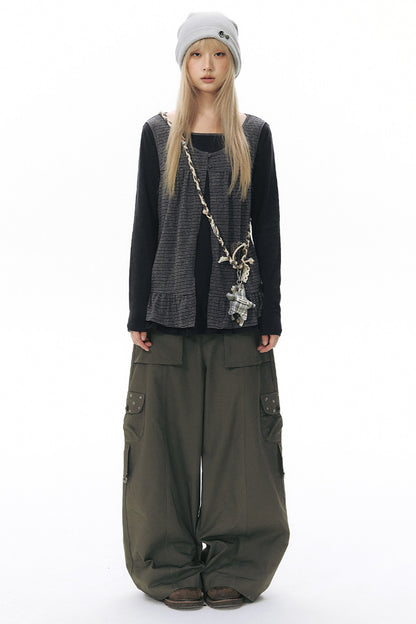 Foldable Hem Wide Leg Pants