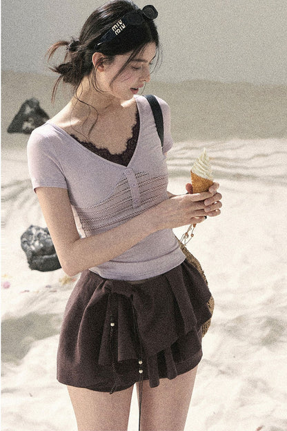 Light Purple Lace V-Neck Top