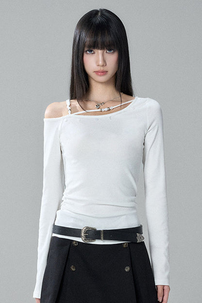 Unique Long-Sleeved Off-Shoulder Top