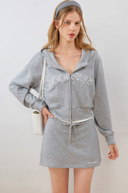 High-Waisted Hooded Sweatshirt Jacket Skirt Set-Up