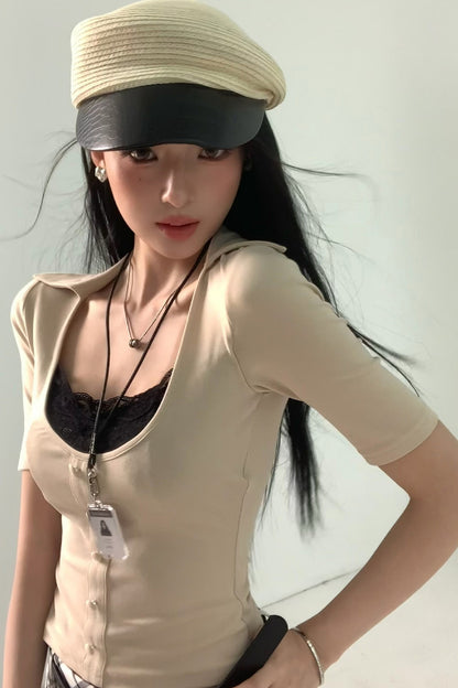 Fake Two-Piece U-Neck Top Set-Up