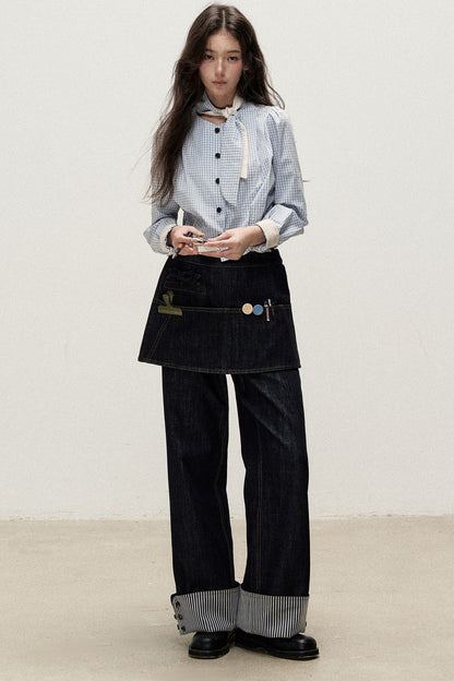 Two-Piece Detachable Apron Cuffed Jeans