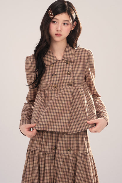 Long-Sleeved Plaid Shirt and Skirt Set-Up