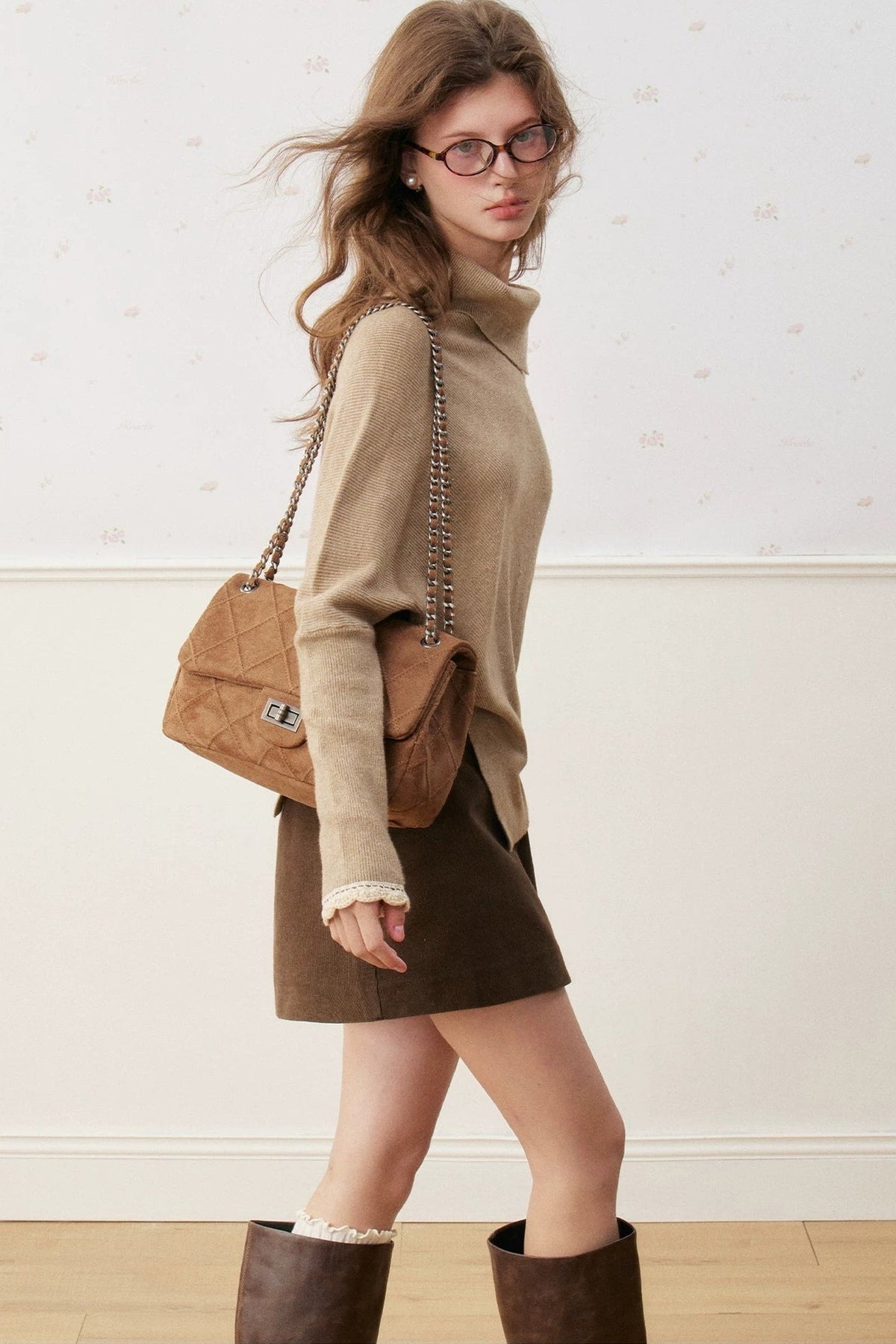 Batwing Sleeve Folded Neck Sweater