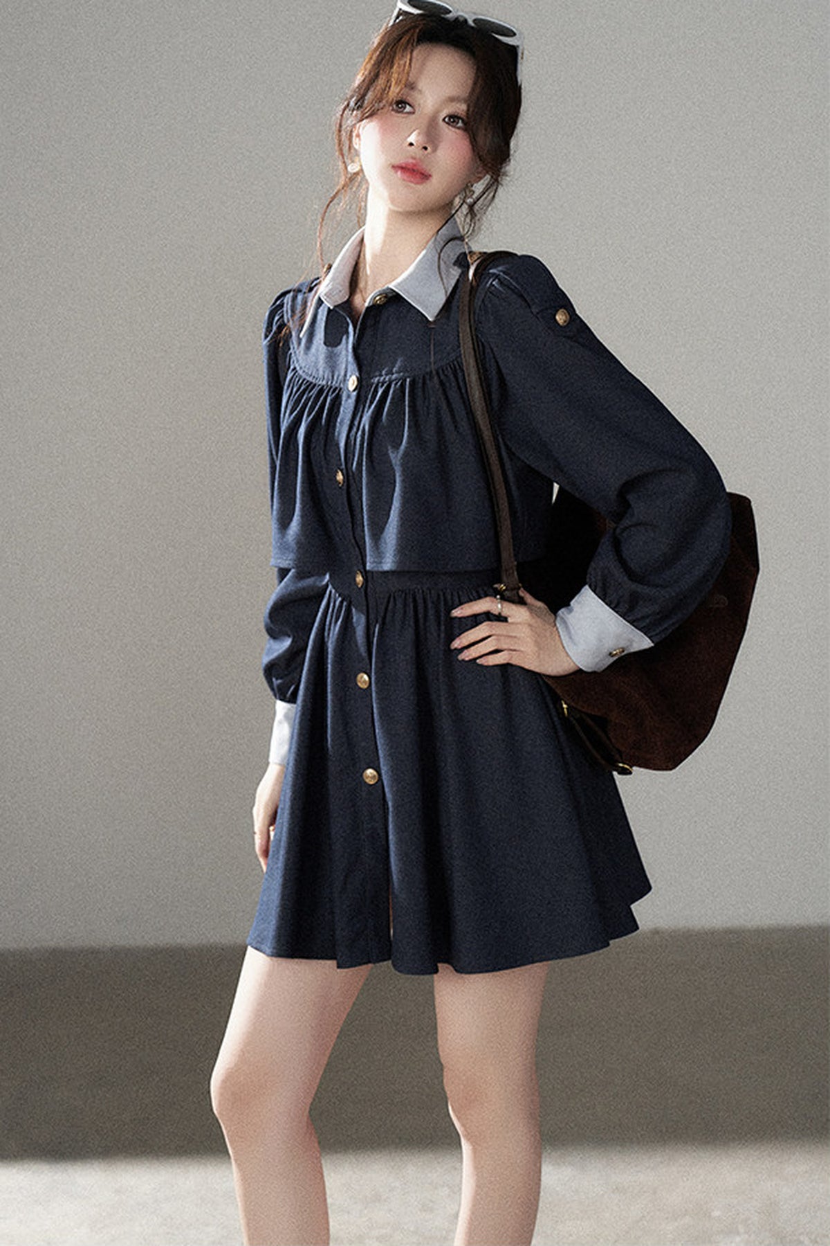 Long-Sleeved Layered-Look A-Line Dress