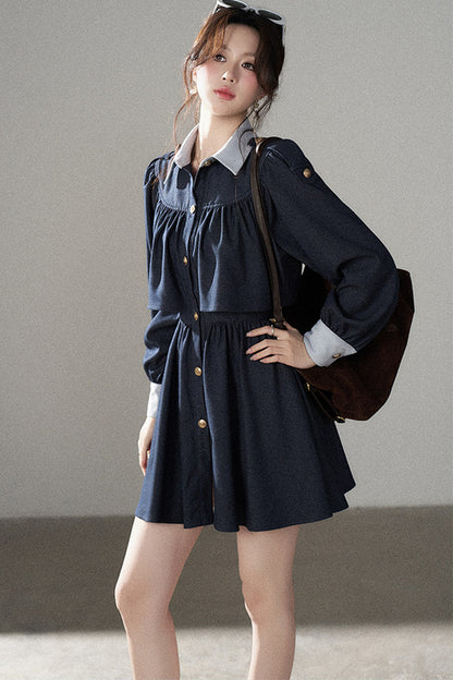 Long-Sleeved Layered-Look A-Line Dress