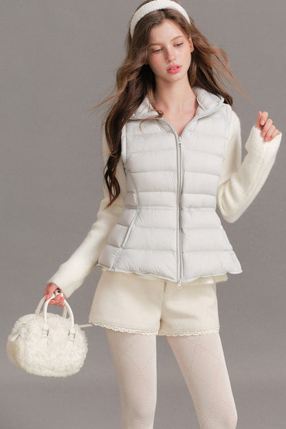 Hooded Ribbed Down Vest