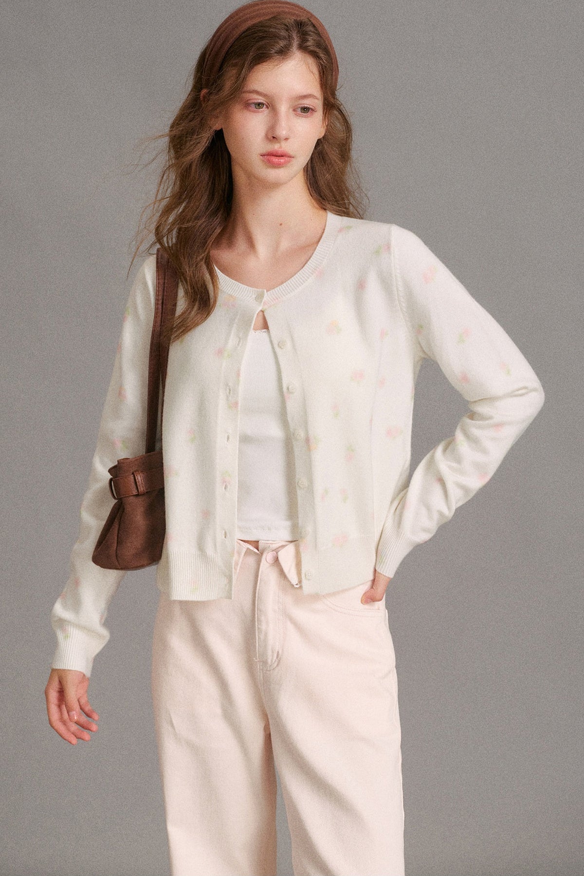 Long-Sleeved Hand-Painted Rose Cardigan