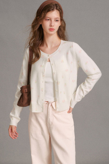 Long-Sleeved Hand-Painted Rose Cardigan
