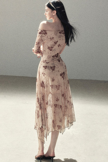 Ruffled French Floral Long Dress