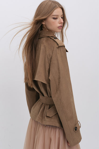 Suede Buttoned Trench Jacket