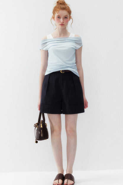 French One-Shoulder Contrasting Color Camisole
