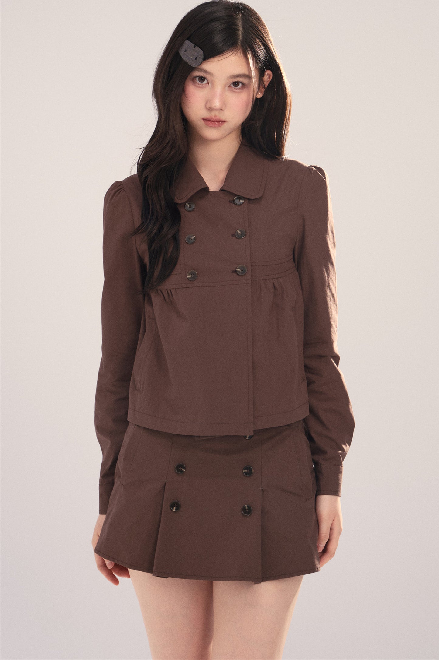 Long-Sleeved Plaid Shirt and Skirt Set-Up