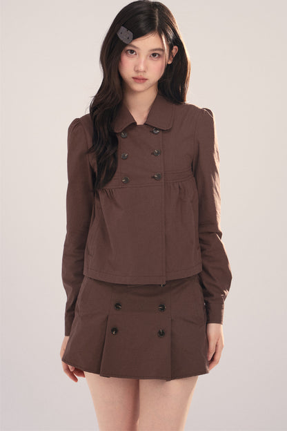 Long-Sleeved Plaid Shirt and Skirt Set-Up