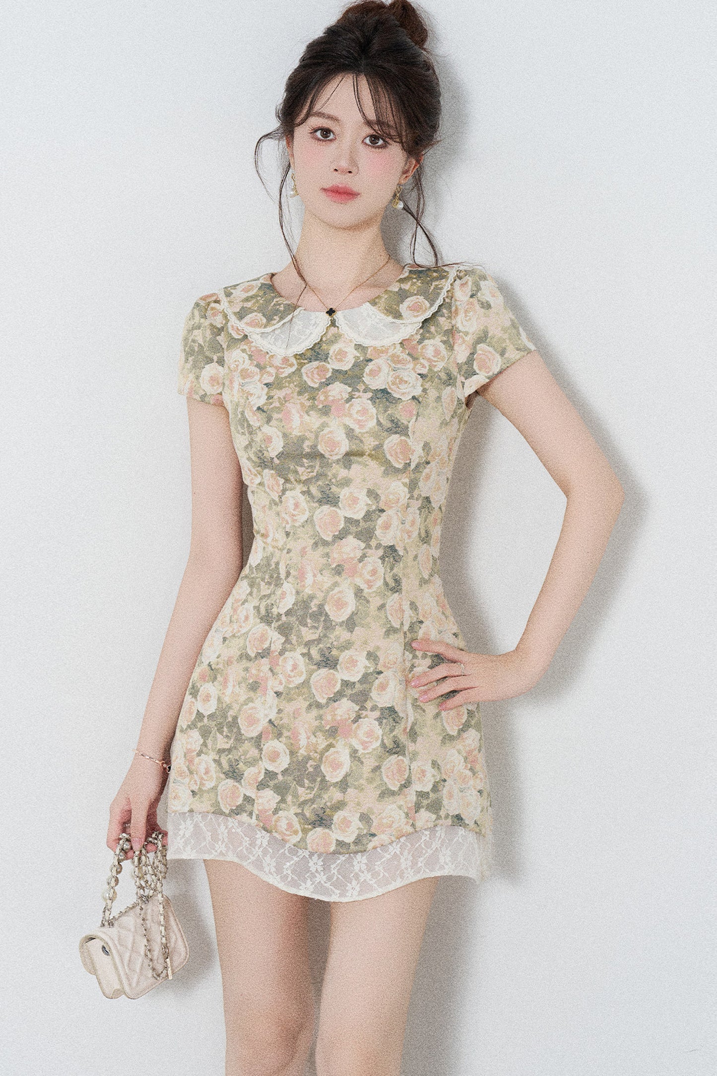 Floral Jacquard Doll Collar Dress