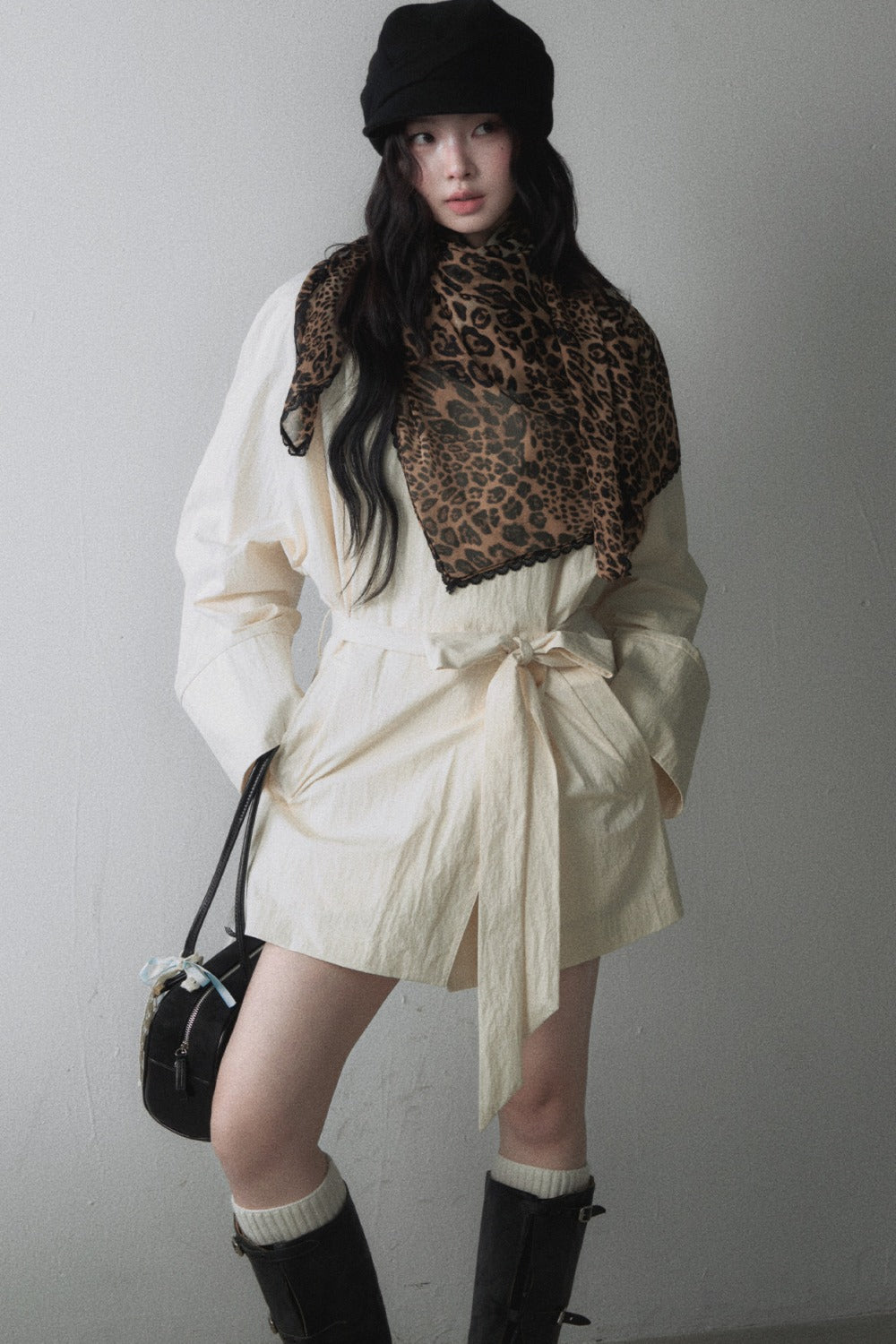 Asymmetrical Tie Waist Short Trench Coat