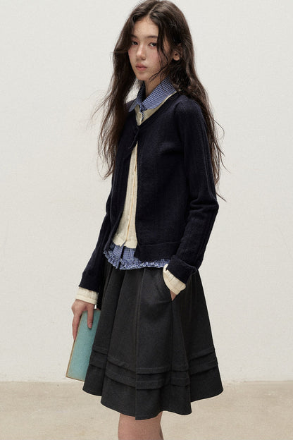 Plaid Collar Layered-Look Knit Top