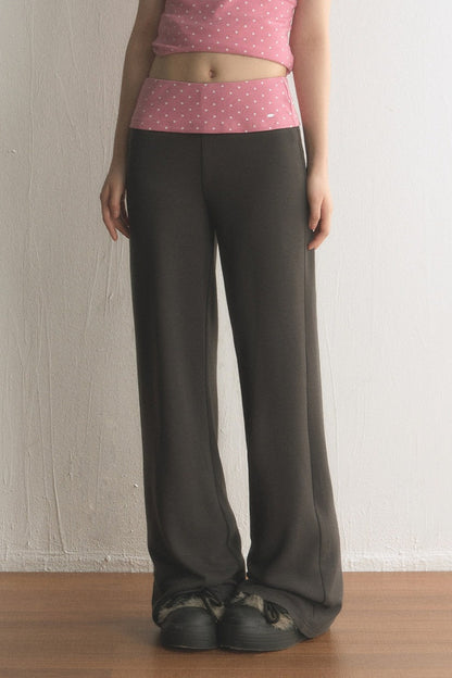 Low-Waist Polka Dot Waistband Flared Pants
