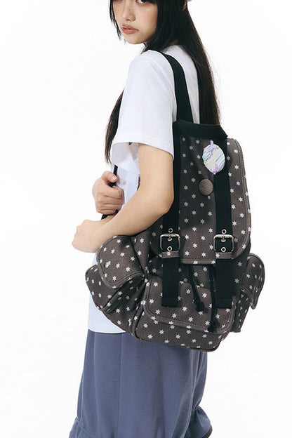 Canvas-Rucksack mit sechszackigem Stern und mehreren Taschen