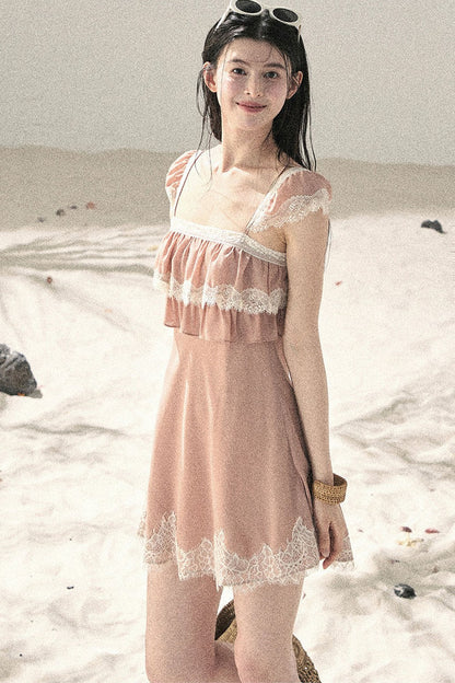 Vestido de Encaje Naranja de Chifón