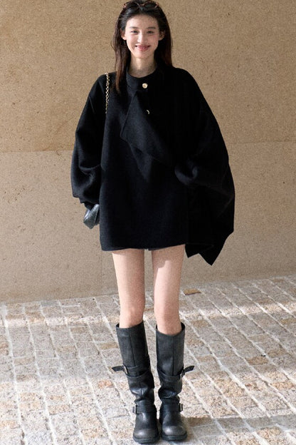 Mid-Length Double-Sided Wool Wrap Cape