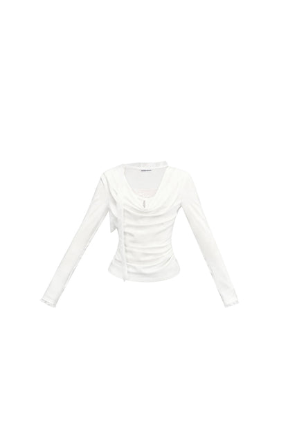 Lace Draped Neckline Long Sleeve Top