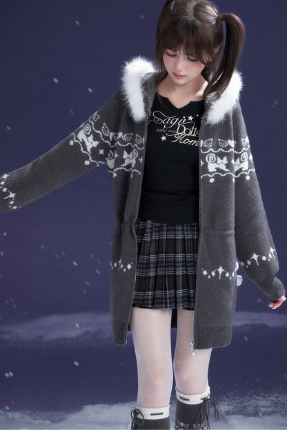 Fair Isle Cat Jacquard Dress Coat