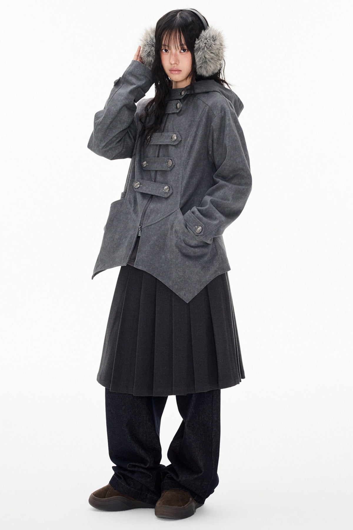 Mid-Length Denim Hooded Jacket