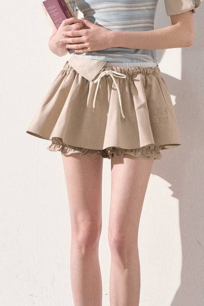 Embroidered Low-rise Drawstring Puff Skirt