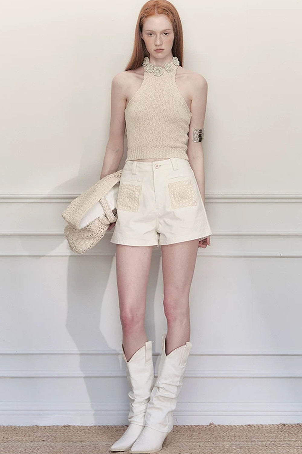 Handmade Crochet Floral Collar Sleeveless Top