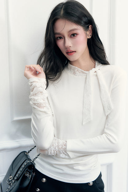 Lace-Up Ruched Long Sleeve T-Shirt