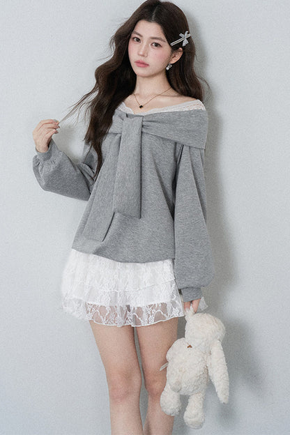 One-Shoulder Bow Lace A-Line Dress